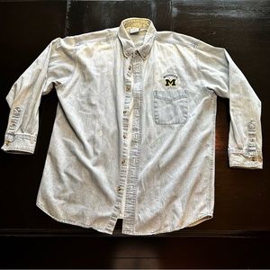 Vintage Cadre XL Light Wash Denim Shirt Michigan Embroidered UofM
